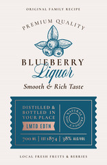 Family Recipe Blackberry Liquor Acohol Label. Abstract Vector Packaging Design Layout. Modern Typography Banner with Hand Drawn Black Berry Silhouette Logo and Background.