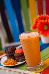 dessert with cream and fruits