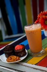 dessert with whipped cream and fruits