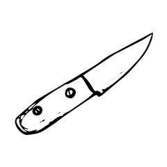 Vector chopper sketch of a small knife with a small blade black white isolated on a white background outline drawing. Ink and ink.