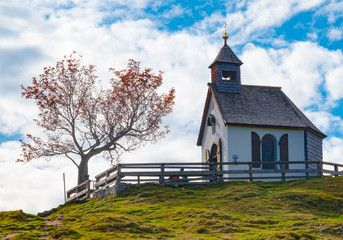 Autumn landscape, Styria, Austria - The old beautiful chapel on the Postalm, on an autumn day in...