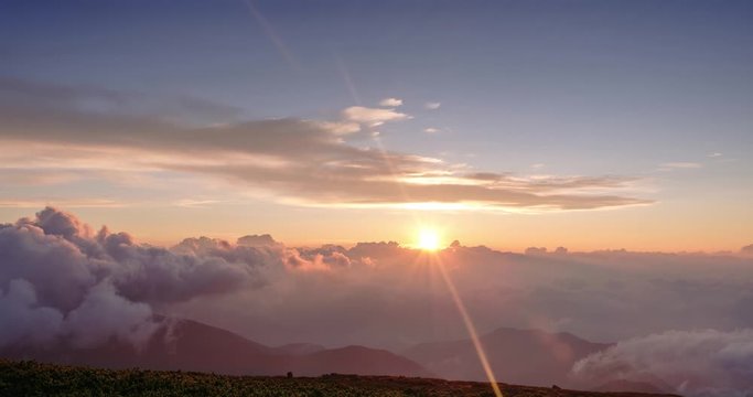 Japan Mountain Time Lapse Sunrise With Rolling Clouds Over High Altitude Peak Mount Norikura