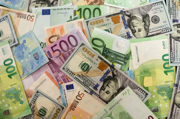 dollars and euro banknotes. Money background. Business concept. A lot of money for the background.