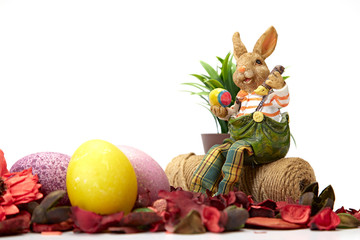 Decorative Easter eggs rabbit background