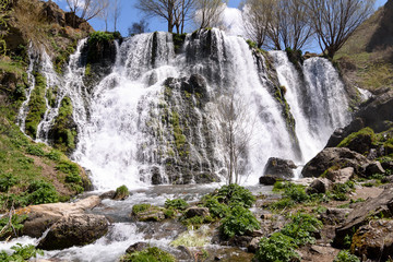 Fototapeta premium Shaki waterfall, height 18 meters, Armenia, Syunik region, north of Sisian city