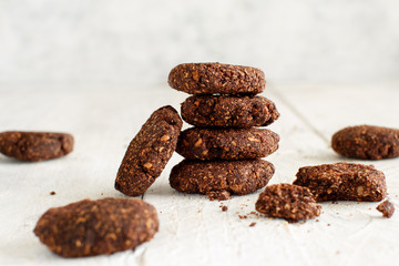 Fototapeta na wymiar Keto Chocolate Cookies with almond and coconut flour. Atkins, ketogenic.