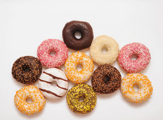 Delicious donuts on white color background.