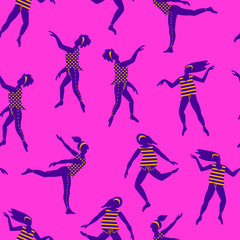 Seamless pattern with dancing women silhouettes. Flat vector illustration.