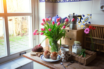 pink tulips in a vase