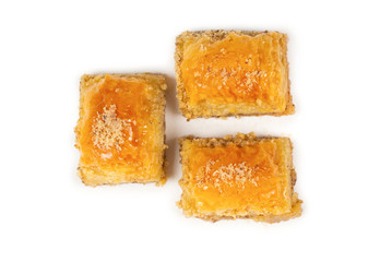 Delicious sweet baklava isolated on white background.