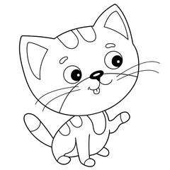 Coloring Page Outline of cartoon striped cat. Pets. Coloring book for kids.