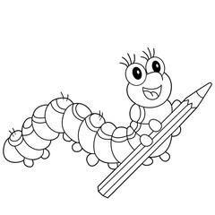 Coloring Page Outline of cartoon caterpillar with pencil. Coloring book for kids.