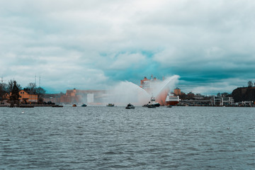 Stockholm's infamous golden bridge arriving to stockholm