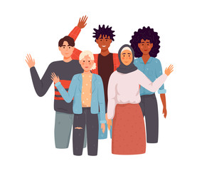 Different nations representatives waving hand.