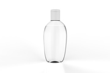 Clear hand sanitizer in a clear pump bottle isolated on a white background. Hand sanitizer is used for killing germs, bacteria and viruses. 3d illustration 