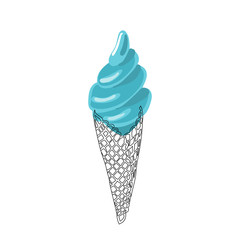 Soft mint ice cream in a waffle cone. Hand drawn vector illustration isolated on white background with doodle element.