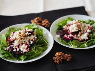 Baked Beetroot with Feta cheese spinach and rucola