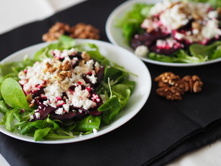 Baked Beetroot with Feta cheese spinach and rucola