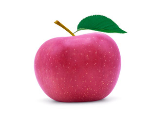 Obraz na płótnie Canvas Red apple with green leaves isolated on white background with clipping path.