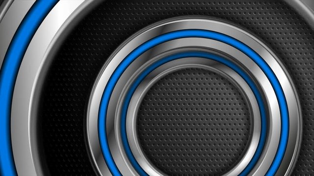 Abstract technology perforated motion background with silver and blue neon circles