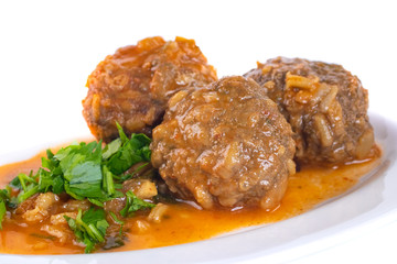 Delicious Swedish meatballs with a hearty brown sauce with parsley