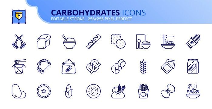 Simple set of outline icons about carbohydrates.