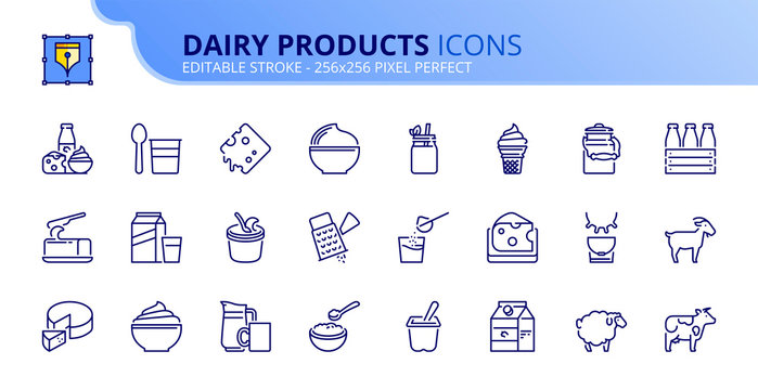 Simple set of outline icons about dairy products.