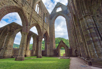 The ruins of Tintern Abbey, founded by Walter de Clare, Lord of Chepstow, on 9 May 1131. It is situated adjacent to the village of Tintern in Monmouthshire, Wales, UK.