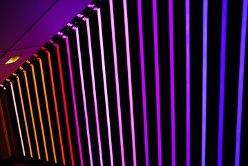 LED illuminated rainbow colored tunnel closeup