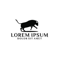 Running bull logo template with silhouette illustration in flat design monogram symbol