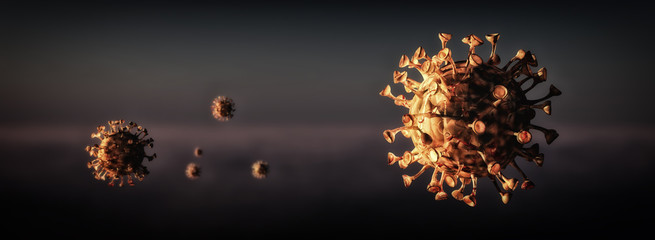simulation of the coronavirus virus floating - obrazy, fototapety, plakaty