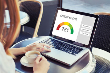 credit score concept on the screen of computer - obrazy, fototapety, plakaty