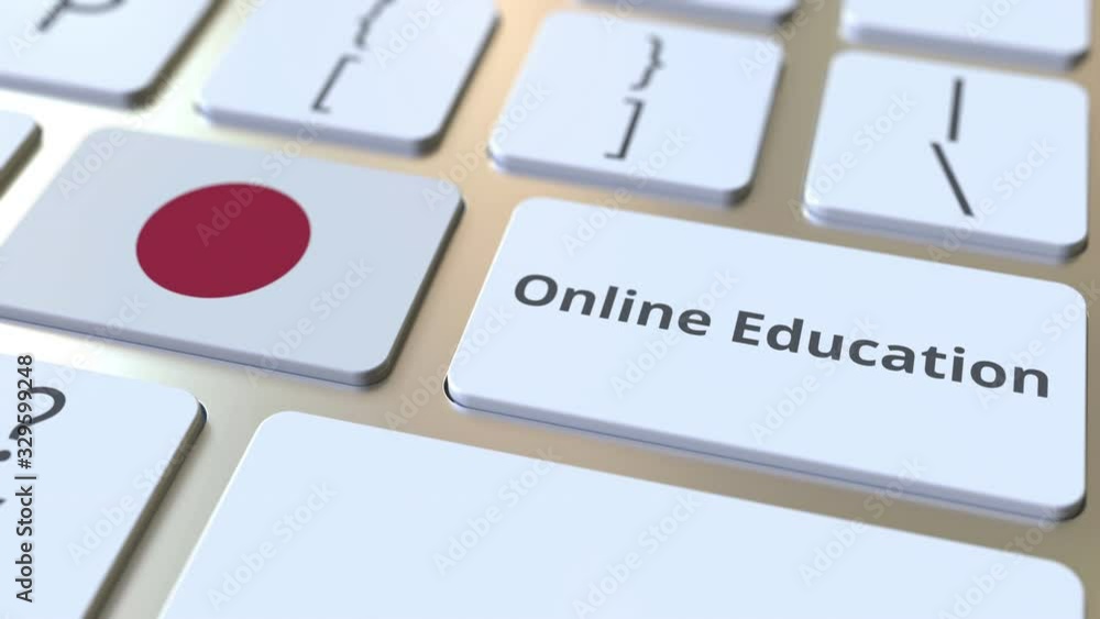 Aufkleber online education text and flag of japan on the buttons on the computer keyboard. modern professional