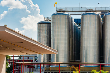 Fermentation tanks for the preparation of different types of beer.