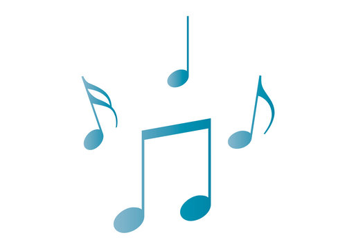 Notas azules de m&uacute;sica sobre fondo blanco.