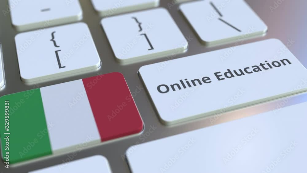 Aufkleber online education text and flag of italy on the buttons on the computer keyboard. modern professional