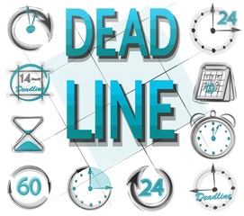 Icons and icons for hours, dates, times , and dates. Deadline, blue text on a white background. The concept of no time Stock vector.