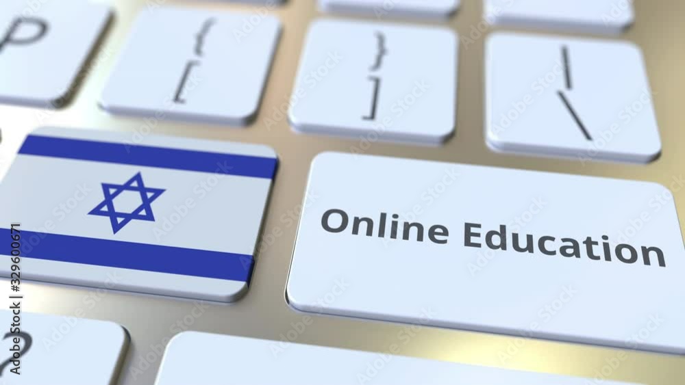Aufkleber online education text and flag of israel on the buttons on the computer keyboard. modern professiona