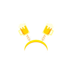 Carnival hoop on the head isolated on white background. Cartoon headband with beer. Attribute of costume on beer festival. Beer mug isolated on white background.