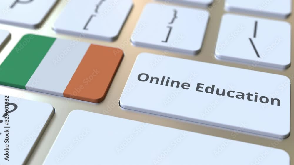 Aufkleber online education text and flag of the republic of ireland on the buttons on the computer keyboard. m