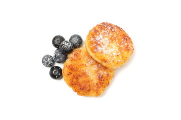 Cheese pancakes and blueberry isolated on white background