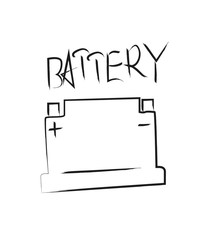 Automotive battery hand drawing black contour vector illustration