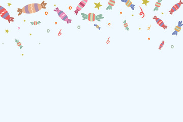 Background with candy. Cofetti with candy. Festive background. Party background. Vector color illustration in flat style.