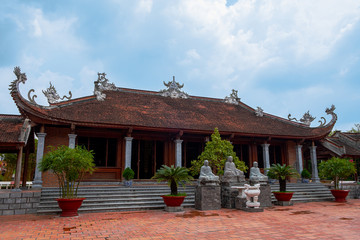 View of buddhist temple in Can Tho, Vietnam with blue sky with clouds