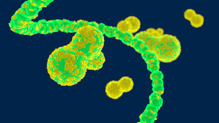 3D illustration, artistic representation of corona virus infected cells