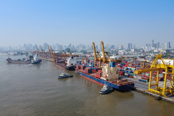 Cargo ships are berthing at Bangkok port container terminal zone located at Klong Toei district in...