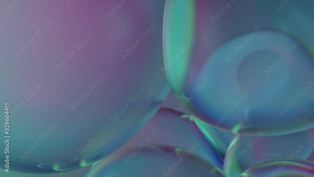 Poster beautiful 3d render of bubbles with abstract reflections. flow modern colors. smooth round shapes.
