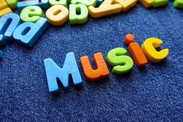 Music concept, with colorful letters.