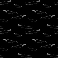 Seamless pattern with great little and big carrots  on black background. Vector image.