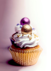 Sweet, colorful cupcakes decorated with sugar paste and cream. Concept of art paty.